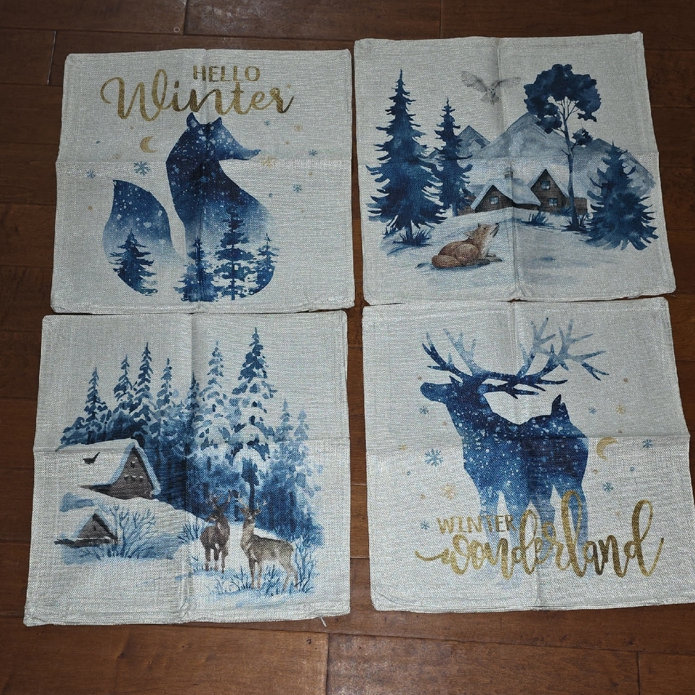 4 Pillow Covers Zippered Winter Wonderland Decorative Pillow Covers 17x17 Inches
